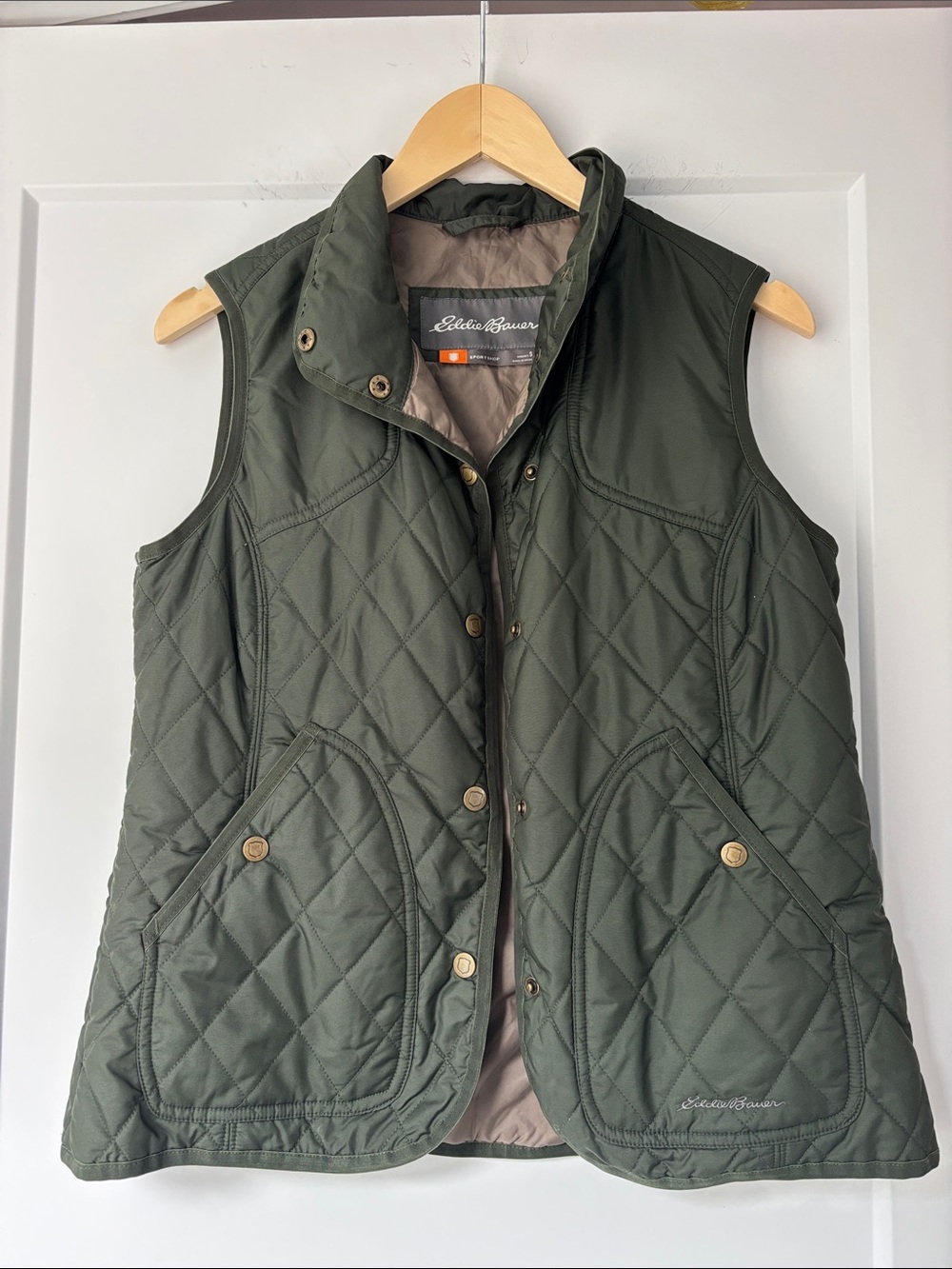 Eddie Bauer Sport Shop Olive Green Quilted Utility Vest Women’s S